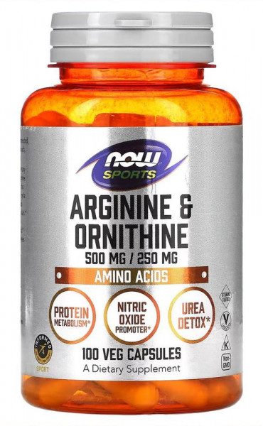 Now Foods Arginine & Ornithine 500mg / 250mg - 100 veg. Kapseln