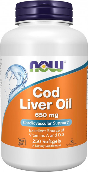 Now Foods Cod Liver Oil Lebertran 650 mg Omega-3 – 250 Softgels
