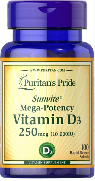 Puritan`s Pride Vitamin D3 250 mcg 10000 IU – 100 Softgelkapseln